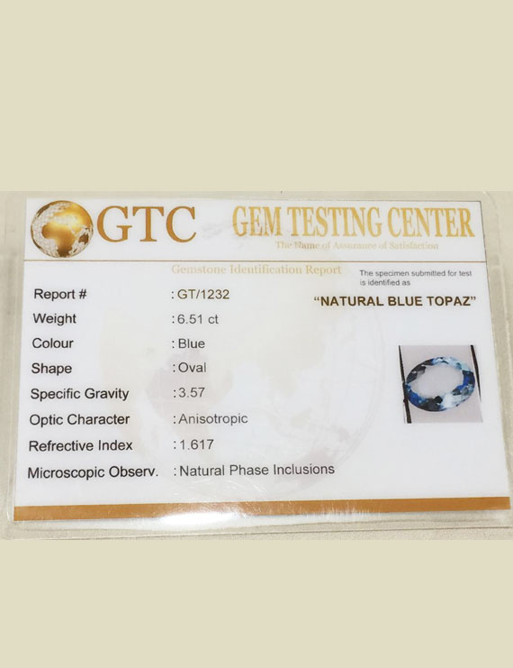 7.23 Ratti (6.51 ct) Natural Blue Topaz